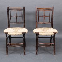 Morris & Co. Ford Madox Brown. Pair of Aesthetic Movement rush seat side chairs Sussex range - Thumbnail 2