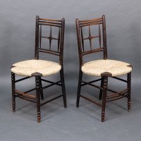 Morris & Co. Ford Madox Brown. Pair of Aesthetic Movement rush seat side chairs Sussex range - Thumbnail 3
