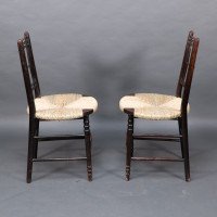 Morris & Co. Ford Madox Brown. Pair of Aesthetic Movement rush seat side chairs Sussex range - Thumbnail 5