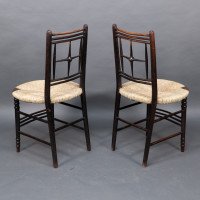 Morris & Co. Ford Madox Brown. Pair of Aesthetic Movement rush seat side chairs Sussex range - Thumbnail 16
