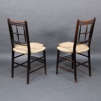 Morris & Co. Ford Madox Brown. Pair of Aesthetic Movement rush seat side chairs Sussex range - Thumbnail 18
