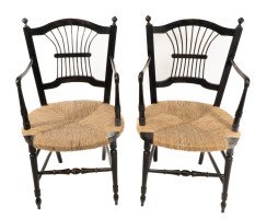 Dante Gabriel Rossetti for Morris & Co. – Pair of Rush-Seated Armchairs - Thumbnail 2
