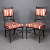 R. Whytock & Co., A Rare Set of Four Aesthetic Movement Walnut Ebonized & Parcel Gilt Side Chairs - Thumbnail 2