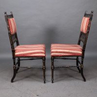 R. Whytock & Co., A Rare Set of Four Aesthetic Movement Walnut Ebonized & Parcel Gilt Side Chairs - Thumbnail 5