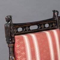 R. Whytock & Co., A Rare Set of Four Aesthetic Movement Walnut Ebonized & Parcel Gilt Side Chairs - Thumbnail 6