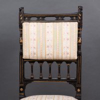 R. Whytock & Co., A Rare Set of Four Aesthetic Movement Walnut Ebonized & Parcel Gilt Side Chairs - Thumbnail 15