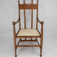 G. M. Ellwood for J. S. Henry. An Oak Dining Armchairs with Throne Like Capped Finials - Thumbnail 2