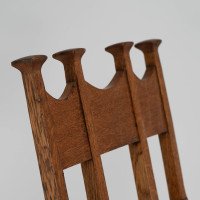 G. M. Ellwood for J. S. Henry. An Oak Dining Armchairs with Throne Like Capped Finials - Thumbnail 5