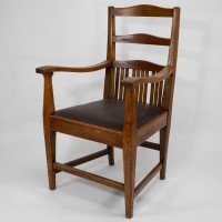 Walter Cave Attributed – Arts and Crafts Pair of Oak Armchairs with Curved Backs - Thumbnail 3