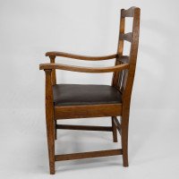 Walter Cave Attributed – Arts and Crafts Pair of Oak Armchairs with Curved Backs - Thumbnail 5