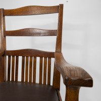 Walter Cave Attributed – Arts and Crafts Pair of Oak Armchairs with Curved Backs - Thumbnail 10