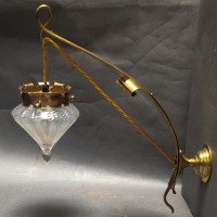 WAS Benson. Rare pair of brass wall lights with the original Powell flint shades - Thumbnail 2