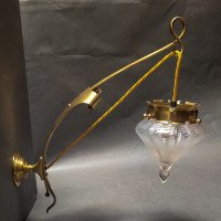 WAS Benson. Rare pair of brass wall lights with the original Powell flint shades - Thumbnail 3