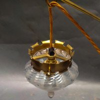 WAS Benson. Rare pair of brass wall lights with the original Powell flint shades - Thumbnail 7
