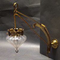 WAS Benson. Rare pair of brass wall lights with the original Powell flint shades - Thumbnail 8