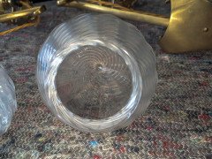 WAS Benson. Rare pair of brass wall lights with the original Powell flint shades - Thumbnail 16