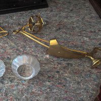 WAS Benson. Rare pair of brass wall lights with the original Powell flint shades - Thumbnail 17