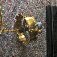 WAS Benson. Rare pair of brass wall lights with the original Powell flint shades - Thumbnail 22