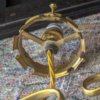 WAS Benson. Rare pair of brass wall lights with the original Powell flint shades - Thumbnail 25