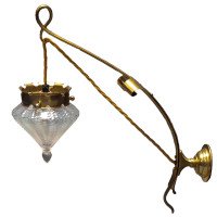 WAS Benson. Rare pair of brass wall lights with the original Powell flint shades - Thumbnail 1
