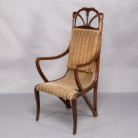 Louis Majorelle. An Art Nouveau Armchair in Carved Walnut Retaining the Original Period Fabric - Thumbnail 3