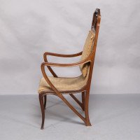 Louis Majorelle. An Art Nouveau Armchair in Carved Walnut Retaining the Original Period Fabric - Thumbnail 4