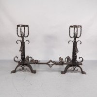 Aesthetic Movement. French. An Exceptional Pair of Hand Wrought Iron Fire Dogs - Thumbnail 3
