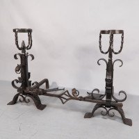 Aesthetic Movement. French. An Exceptional Pair of Hand Wrought Iron Fire Dogs - Thumbnail 4