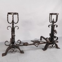 Aesthetic Movement. French. An Exceptional Pair of Hand Wrought Iron Fire Dogs - Thumbnail 6