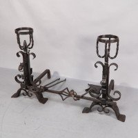 Aesthetic Movement. French. An Exceptional Pair of Hand Wrought Iron Fire Dogs - Thumbnail 7