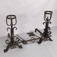 Aesthetic Movement. French. An Exceptional Pair of Hand Wrought Iron Fire Dogs - Thumbnail 8