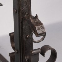 Aesthetic Movement. French. An Exceptional Pair of Hand Wrought Iron Fire Dogs - Thumbnail 11