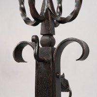 Aesthetic Movement. French. An Exceptional Pair of Hand Wrought Iron Fire Dogs - Thumbnail 15