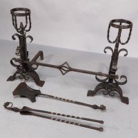 Aesthetic Movement. French. An Exceptional Pair of Hand Wrought Iron Fire Dogs - Thumbnail 2
