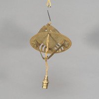 Arts and Crafts Brass Wall Light with Owl Finial and Pierced Fan Shade c.1900 - Thumbnail 2