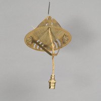 Arts and Crafts Brass Wall Light with Owl Finial and Pierced Fan Shade c.1900 - Thumbnail 3
