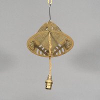 Arts and Crafts Brass Wall Light with Owl Finial and Pierced Fan Shade c.1900 - Thumbnail 4