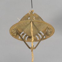 Arts and Crafts Brass Wall Light with Owl Finial and Pierced Fan Shade c.1900 - Thumbnail 8
