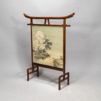 Edward William Godwin. A Rare & Important Anglo-Japanese Walnut & Silk Fire Screen in the Japanese Torii Gate Style - Thumbnail 3