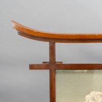 Edward William Godwin. A Rare & Important Anglo-Japanese Walnut & Silk Fire Screen in the Japanese Torii Gate Style - Thumbnail 6