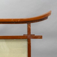 Edward William Godwin. A Rare & Important Anglo-Japanese Walnut & Silk Fire Screen in the Japanese Torii Gate Style - Thumbnail 4