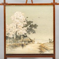 Edward William Godwin. A Rare & Important Anglo-Japanese Walnut & Silk Fire Screen in the Japanese Torii Gate Style - Thumbnail 11