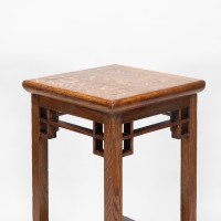 E. W. Godwin Probably Made by William Watt. An Anglo-Japanese Oak & Lattice Statue Stand with Wide Inlaid Top - Thumbnail 9