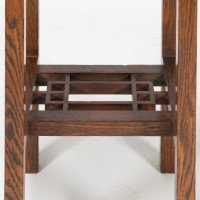 E. W. Godwin Probably Made by William Watt. An Anglo-Japanese Oak & Lattice Statue Stand with Wide Inlaid Top - Thumbnail 11