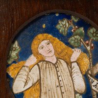 Morris & Co., Designed by Edward Burne Jones in 1861-1862. A Rare Arts & Crafts Pre-Raphaelite Hand Painted Tile Depicting Geoffrey Chaucer's Poem,'Legend of Good Wimmen' - Thumbnail 4