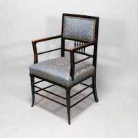 H. W. Batley or E. W. Godwin for Collinson & Lock attributed. An Aesthetic Movement Ebonized Walnut Armchair - Thumbnail 3