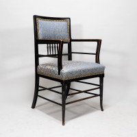 H. W. Batley or E. W. Godwin for Collinson & Lock attributed. An Aesthetic Movement Ebonized Walnut Armchair - Thumbnail 14