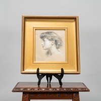 Sir Edward J. Poynter. A Pre-Raphaelite Charcoal Study of a Young Girl in the Style of Edward Burne Jones