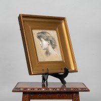 Sir Edward J. Poynter. A Pre-Raphaelite Charcoal Study of a Young Girl in the Style of Edward Burne Jones - Thumbnail 2