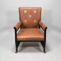 E. W. Godwin Design. attributed. An Anglo-Japanese Armchair with Slightly Curved Pagoda Shaped Arms & Fine Lattice Detailing - Thumbnail 2